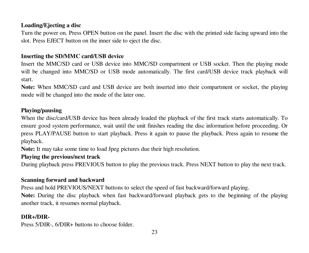 Hyundai H-CMD7087 instruction manual Loading/Ejecting a disc, Inserting the SD/MMC card/USB device, Playing/pausing 