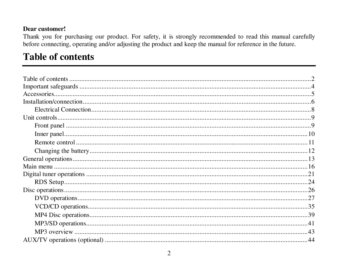 Hyundai H-CMDN6000 instruction manual Table of contents 