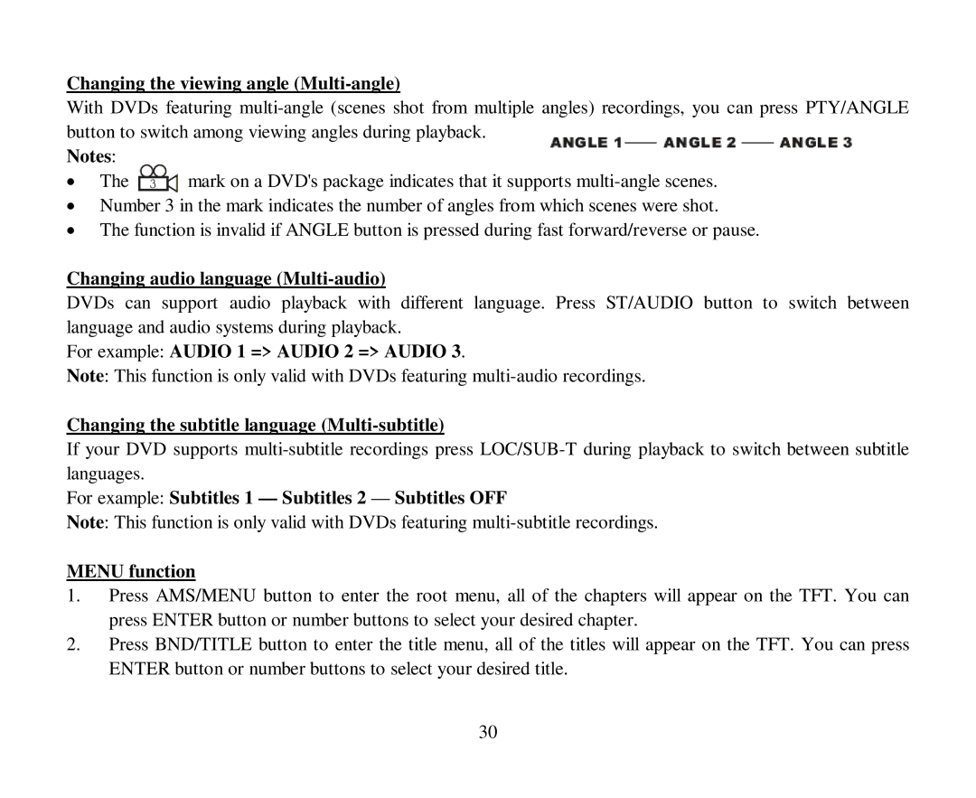 Hyundai H-CMDN6000 instruction manual Changing the viewing angle Multi-angle, Changing audio language Multi-audio 