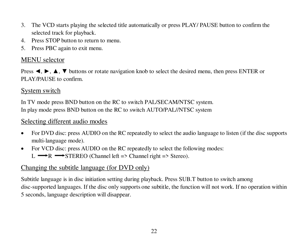 Hyundai H-CMMD4040 instruction manual Menu selector, System switch, Selecting different audio modes 