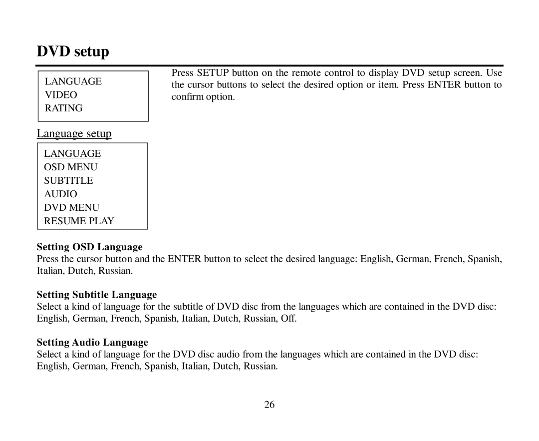 Hyundai H-CMMD4040 instruction manual DVD setup, Language setup 