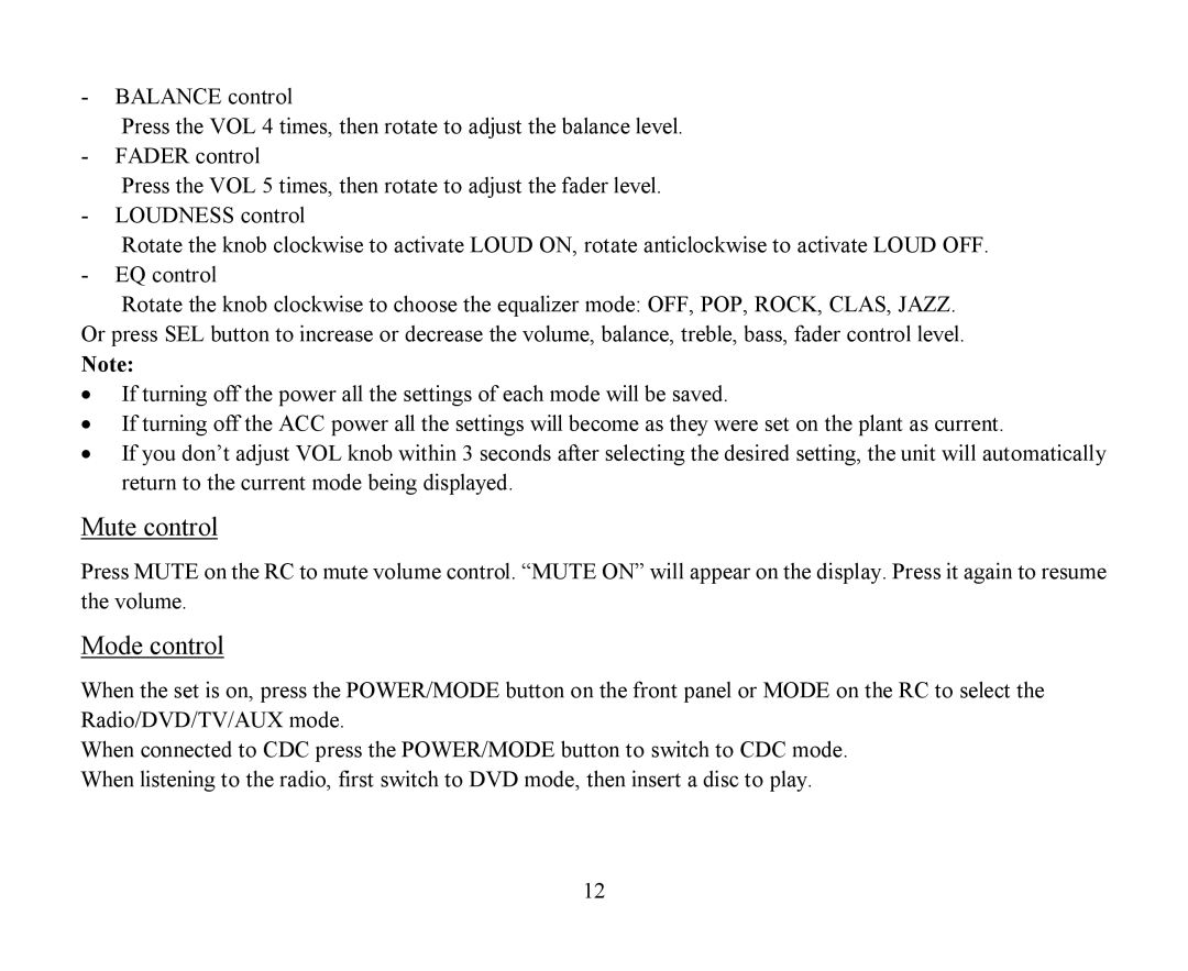 Hyundai H-CMMD4040 instruction manual Mute control, Mode control 