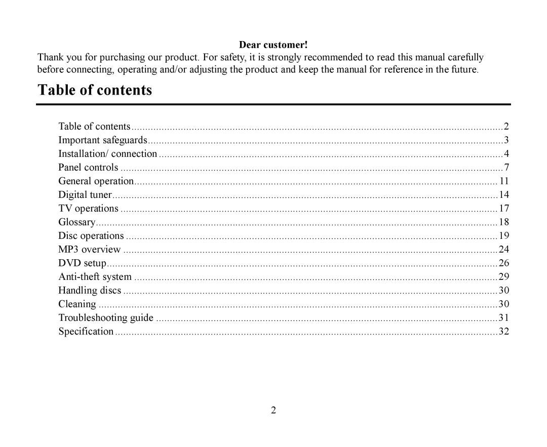 Hyundai H-CMMD4040 instruction manual Table of contents 