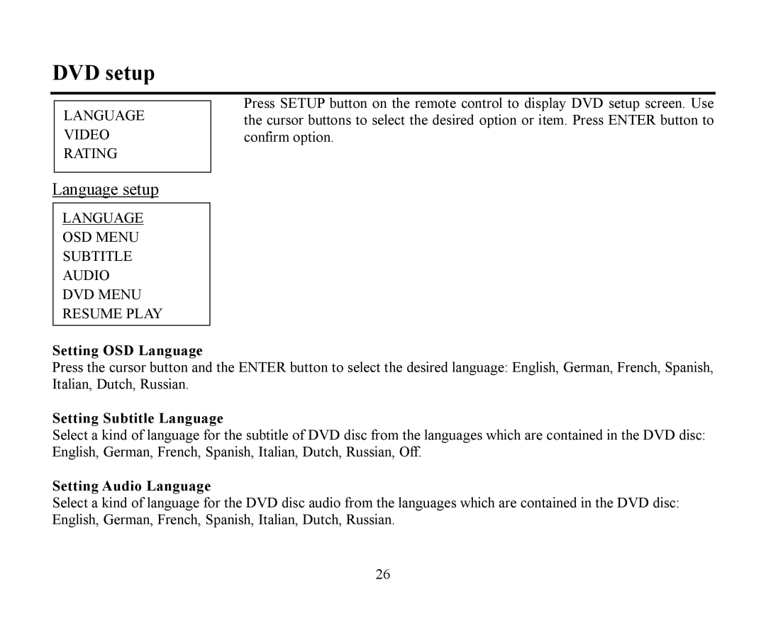 Hyundai H-CMMD4040 instruction manual DVD setup, Language setup 