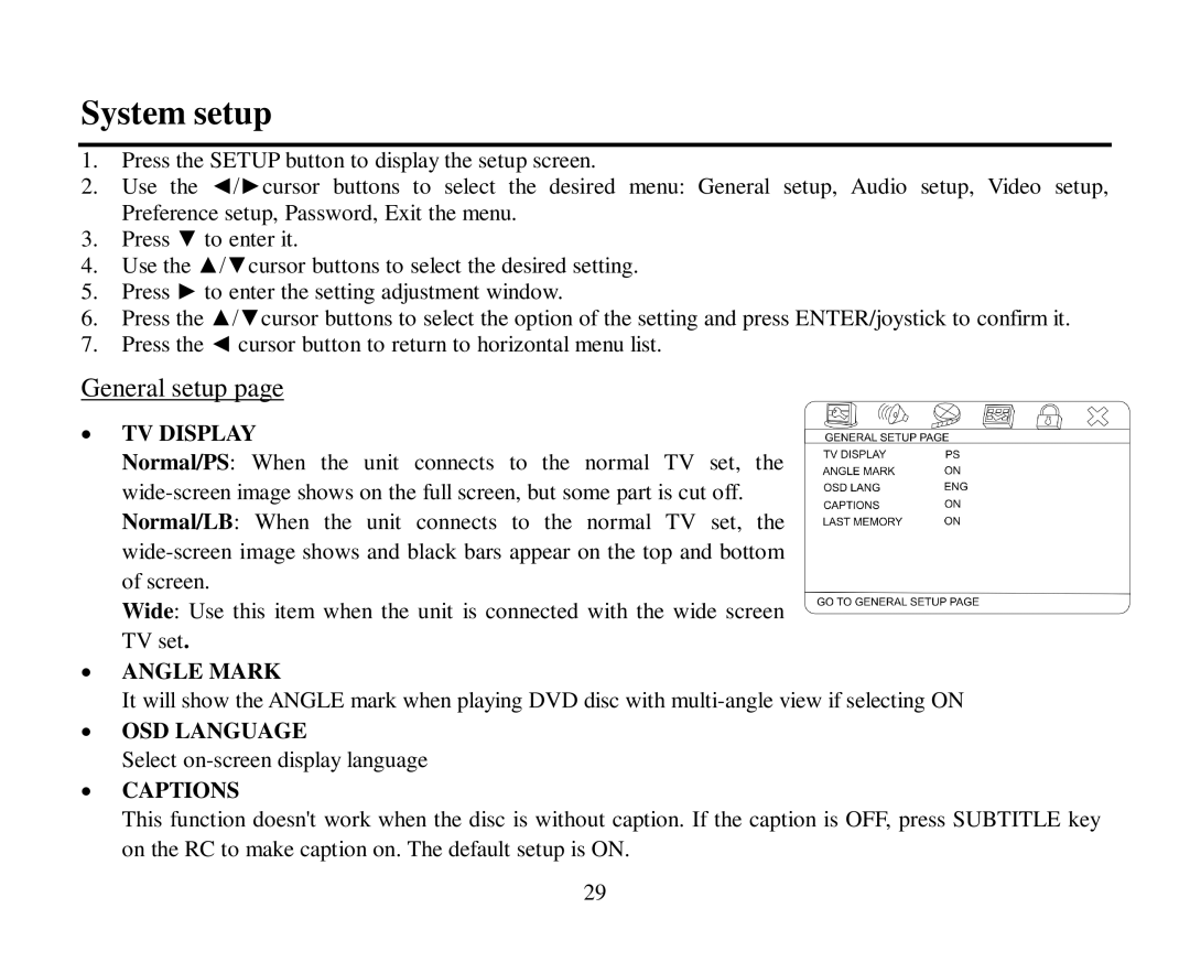 Hyundai H-CMMD4044 instruction manual System setup, General setup 