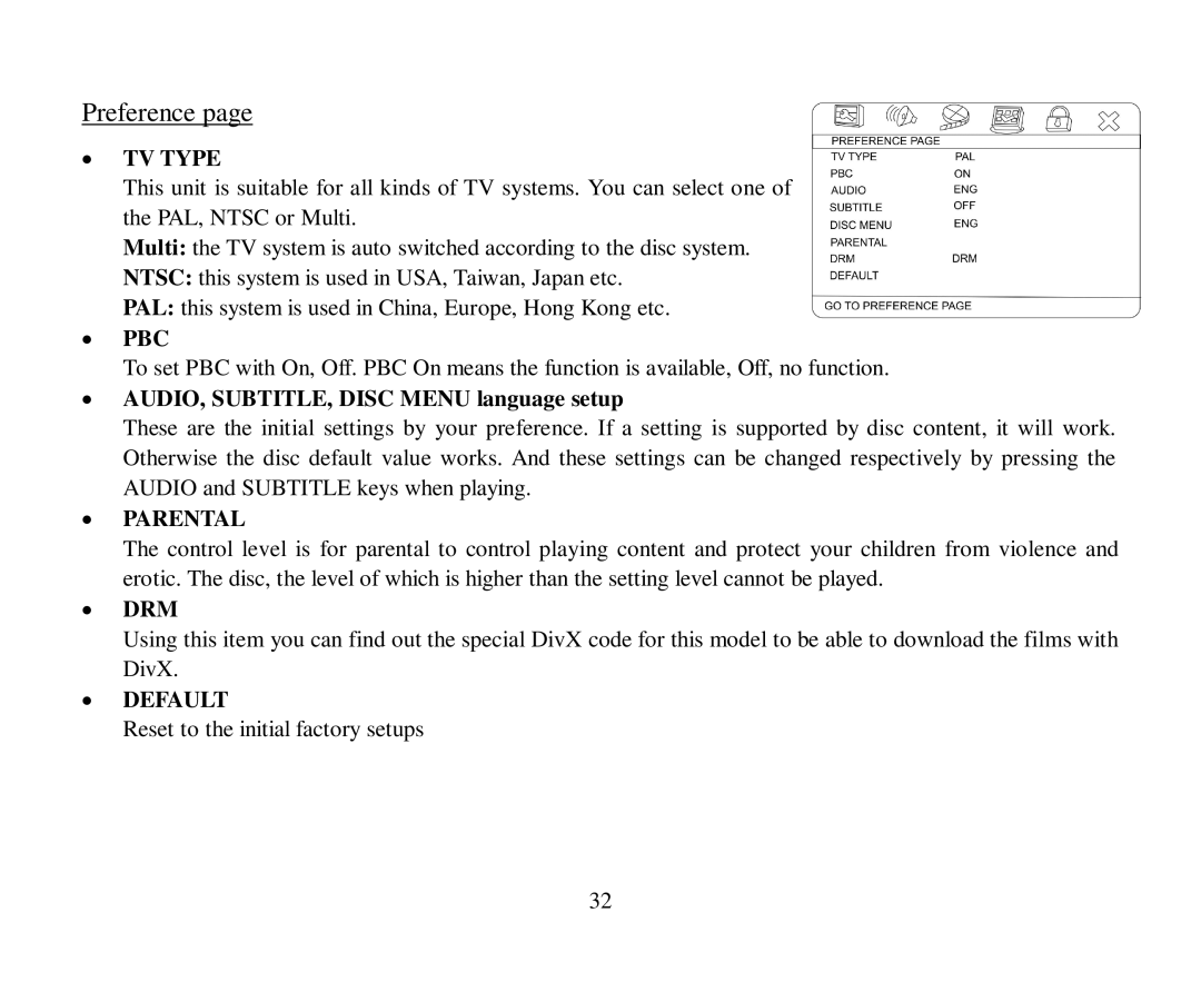 Hyundai H-CMMD4044 instruction manual Preference, TV Type 