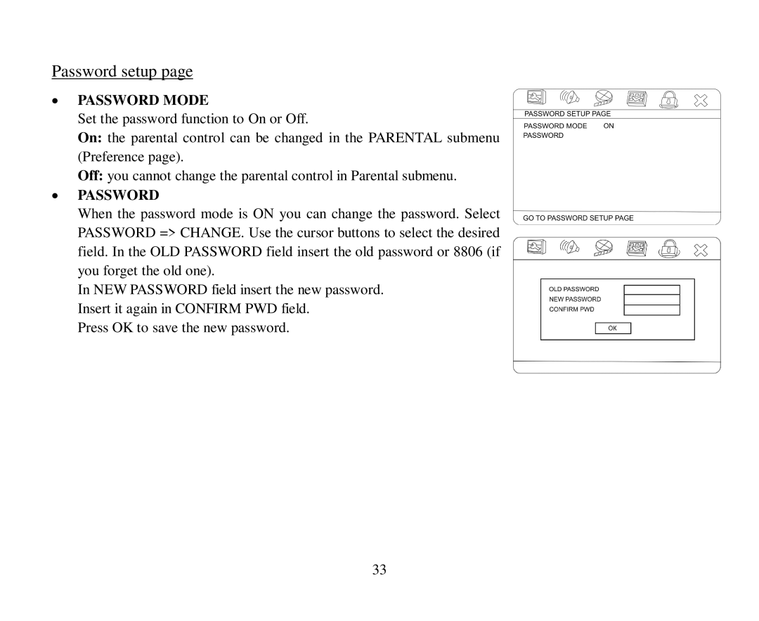 Hyundai H-CMMD4044 instruction manual Password setup, Password Mode 