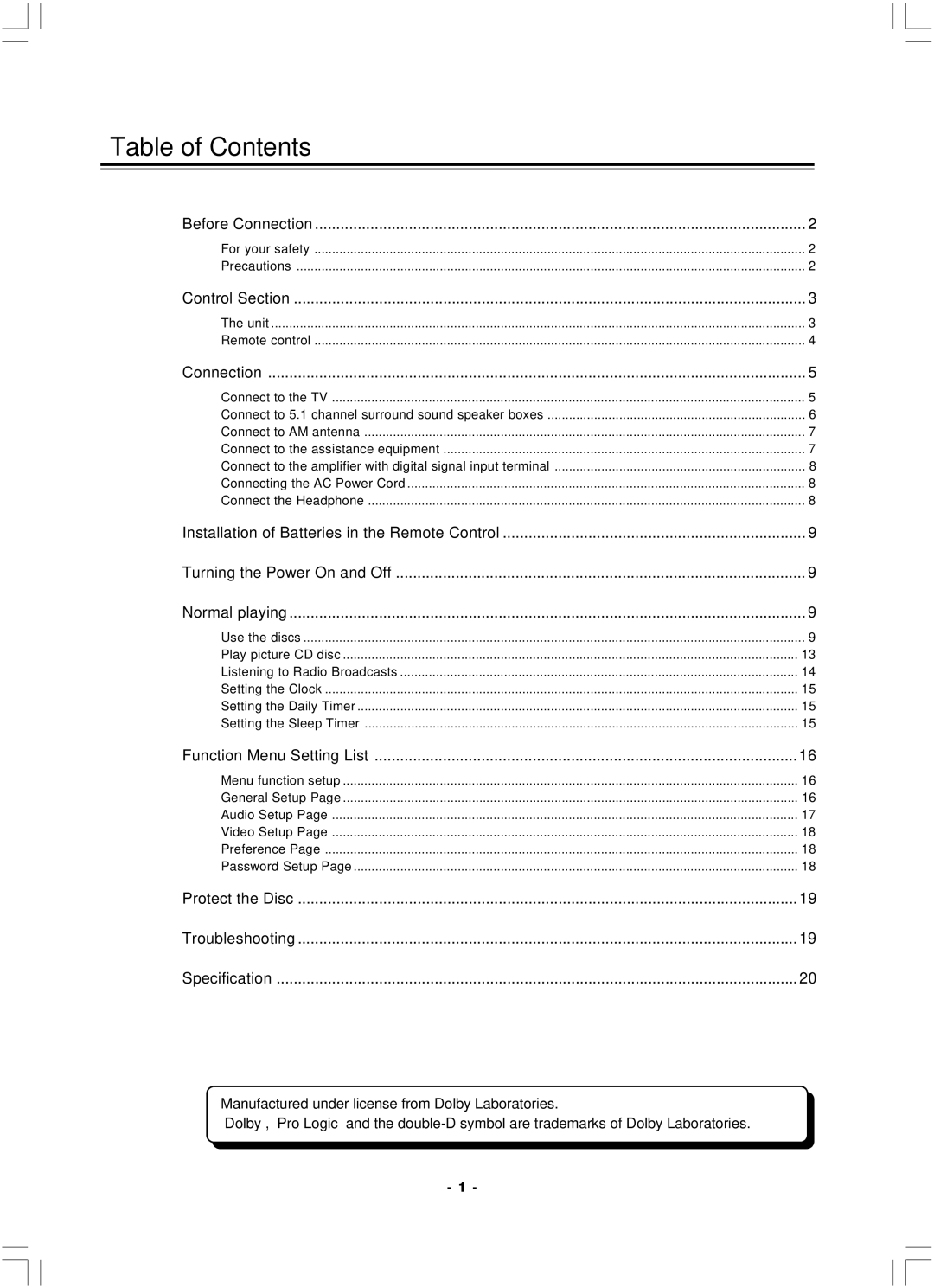 Hyundai H-MS1100 manual Table of Contents 