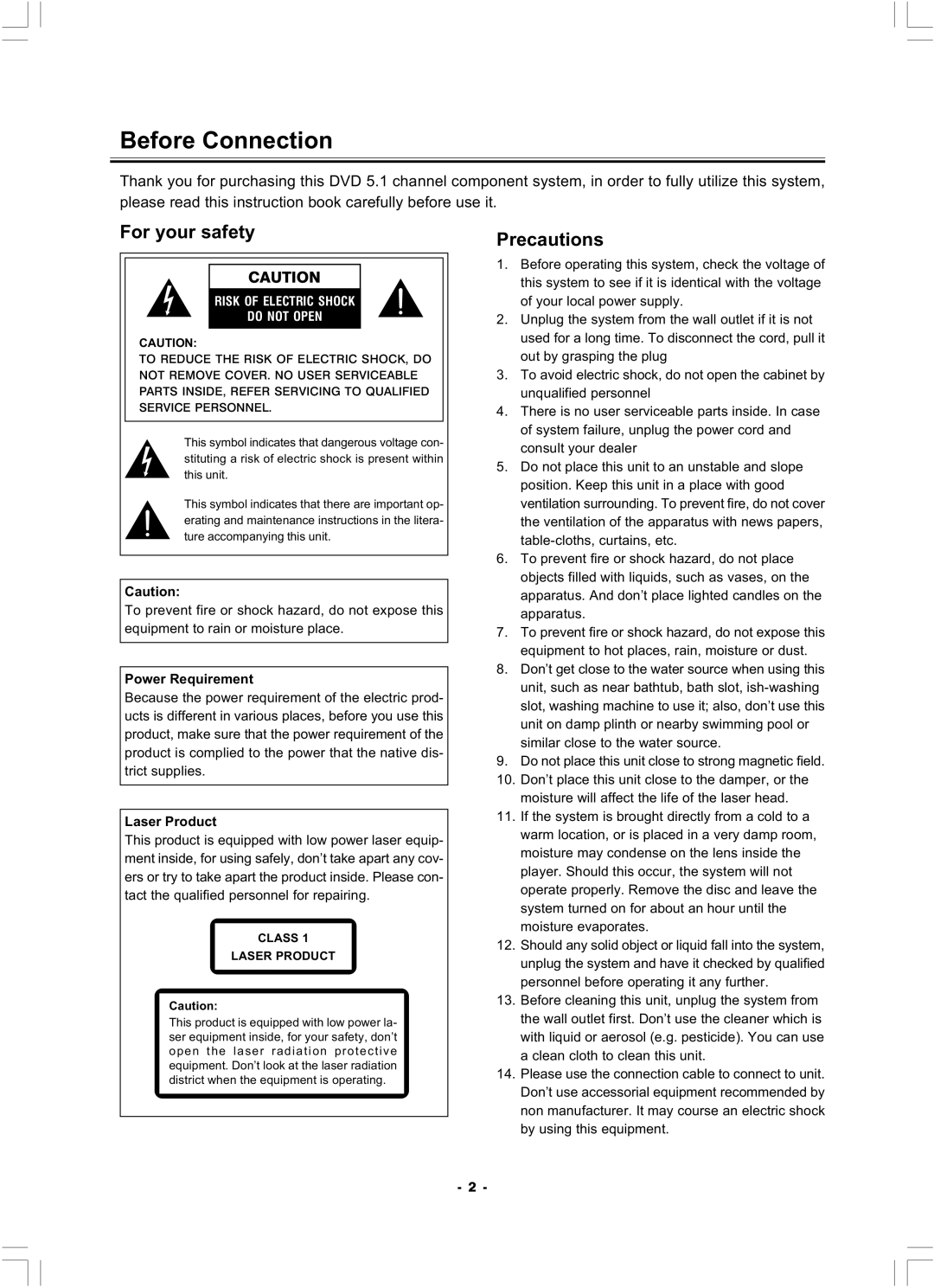 Hyundai H-MS1100 Before Connection, For your safety Precautions, Please read this instruction book carefully before use it 