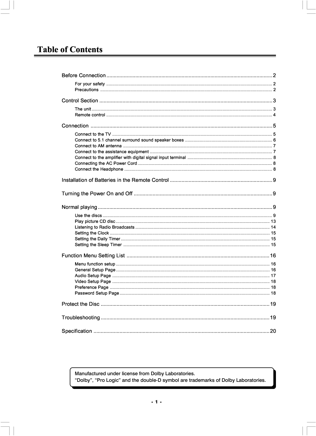 Hyundai H-MS1100 manual Table of Contents 