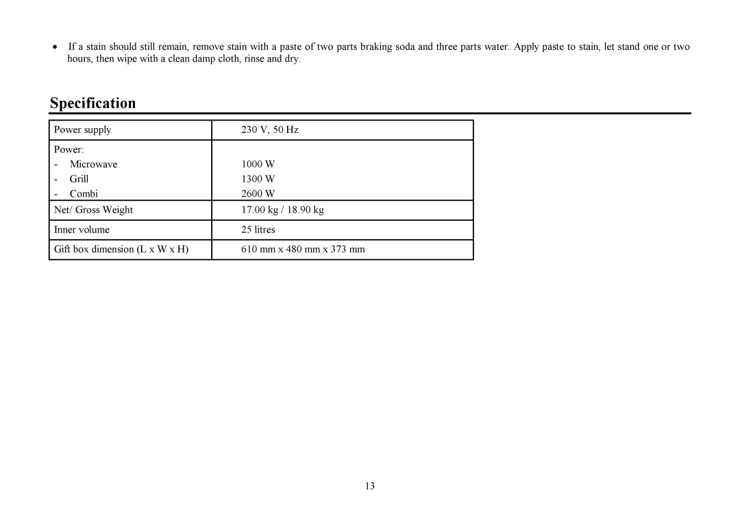 Hyundai H-MW1425 instruction manual Specification 