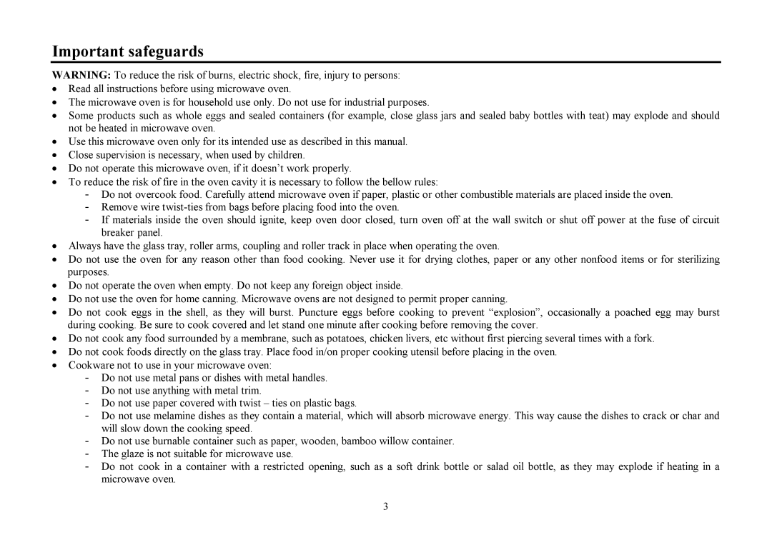 Hyundai H-MW1425 instruction manual Important safeguards 