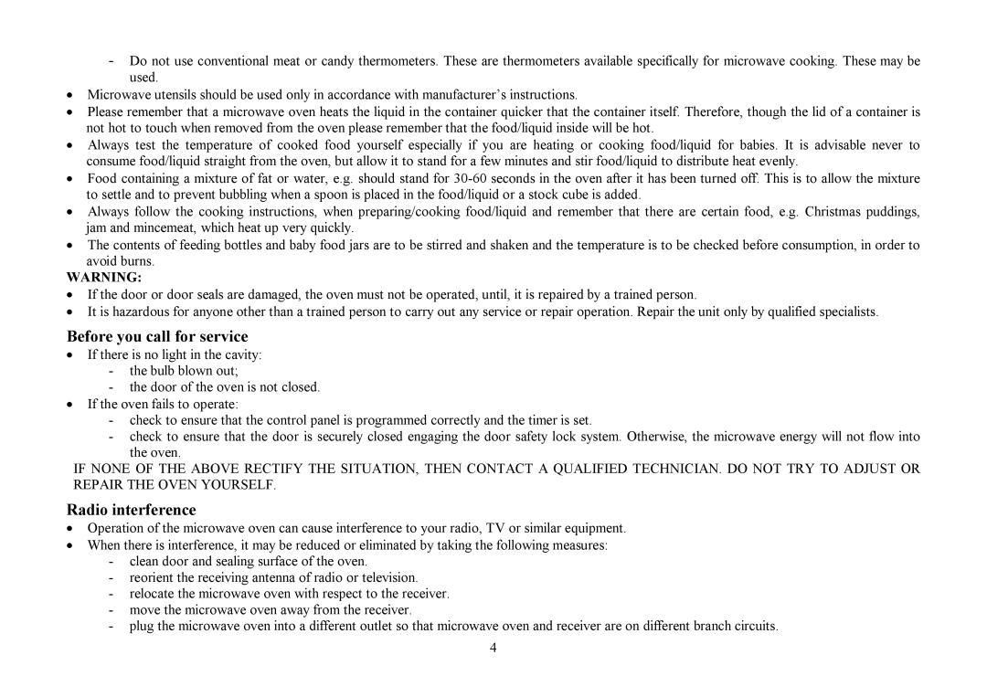 Hyundai H-MW1425 instruction manual Before you call for service, Radio interference 