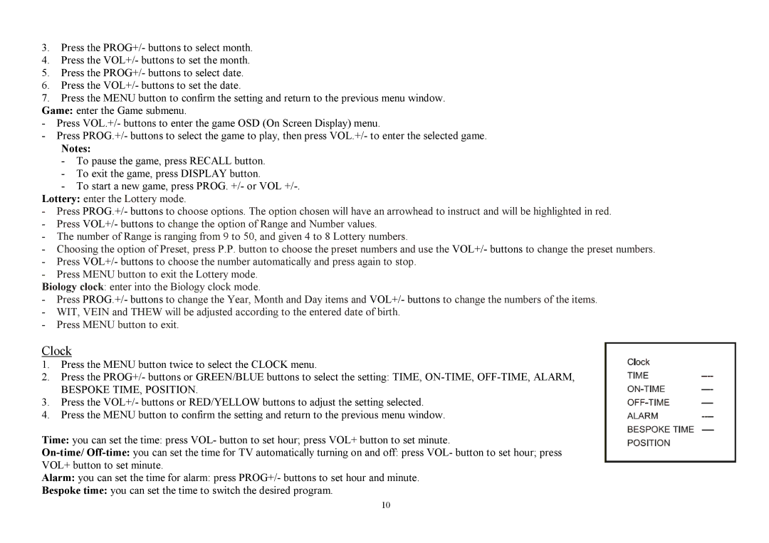 Hyundai H-TV2910SPF instruction manual Clock 