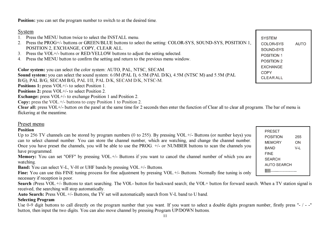 Hyundai H-TV2910SPF instruction manual Position, Selecting Program 