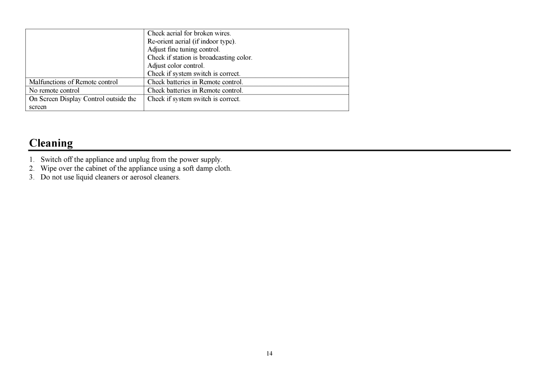 Hyundai H-TV2910SPF instruction manual Cleaning 