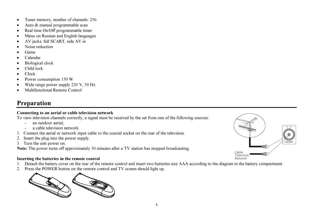 Hyundai H-TV2910SPF instruction manual Preparation, Connecting to an aerial or cable television network 