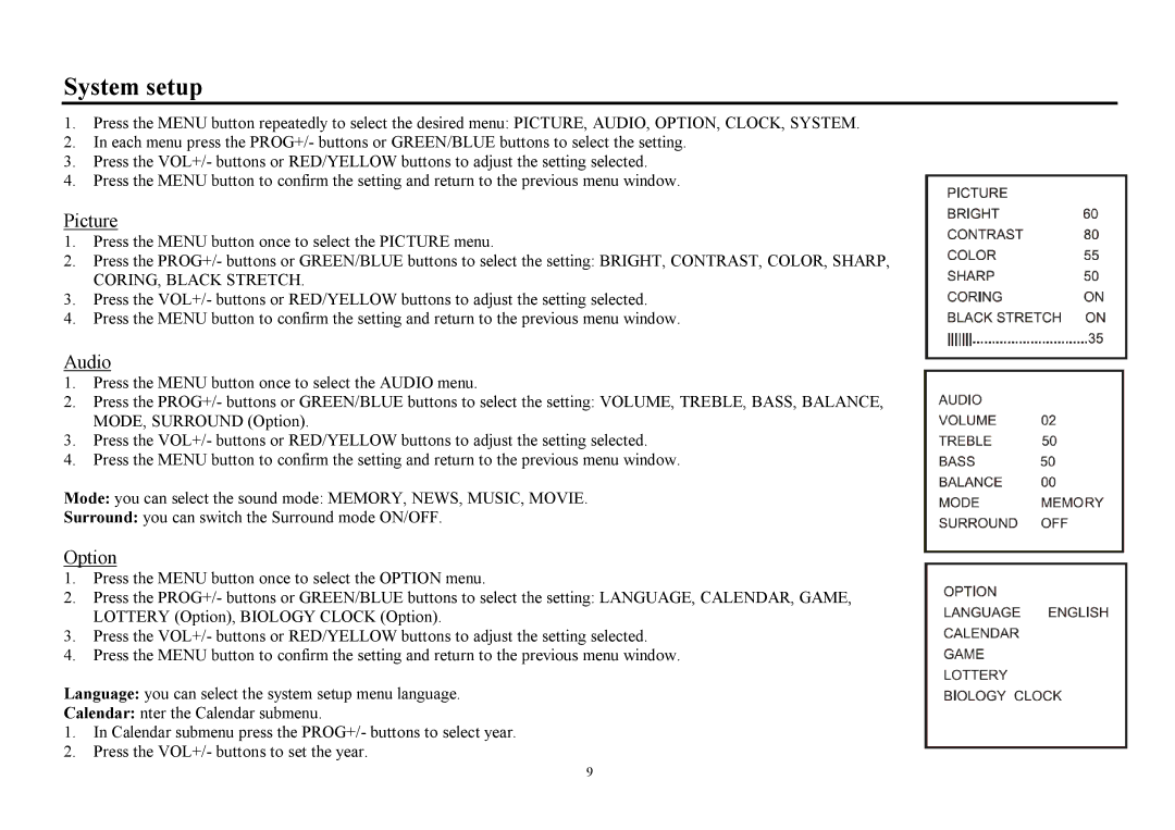 Hyundai H-TV2910SPF instruction manual System setup, Picture 