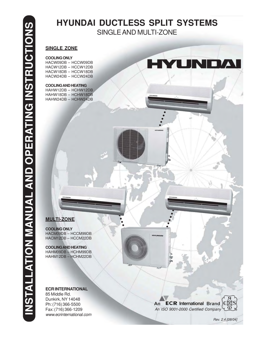 Hyundai HAHM09DB - HCHM99DB installation manual Single Zone, Multi-Zone, Ecr International, Hyundai Ductless Split Systems 