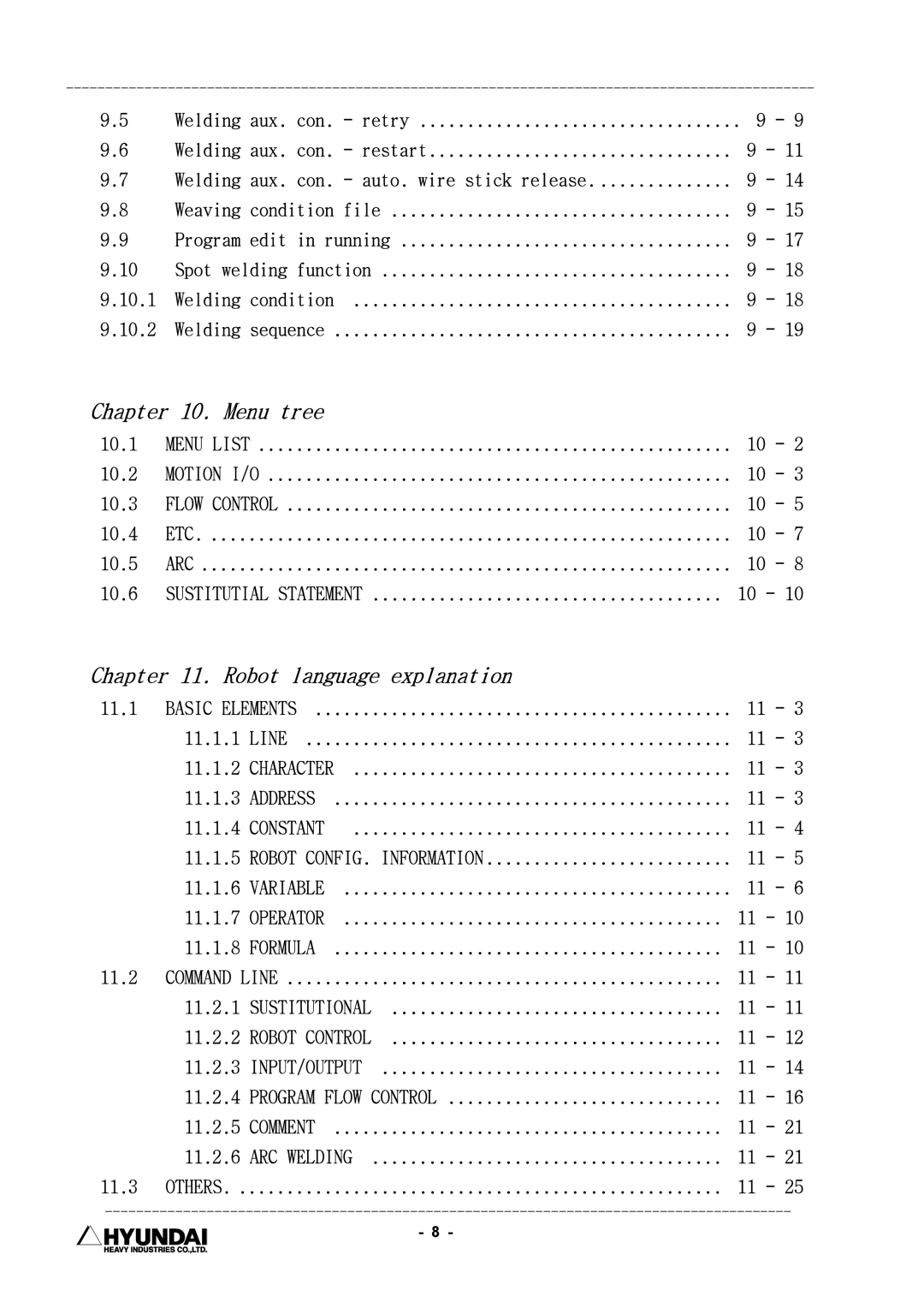 Hyundai HI4 operation manual Menu tree 