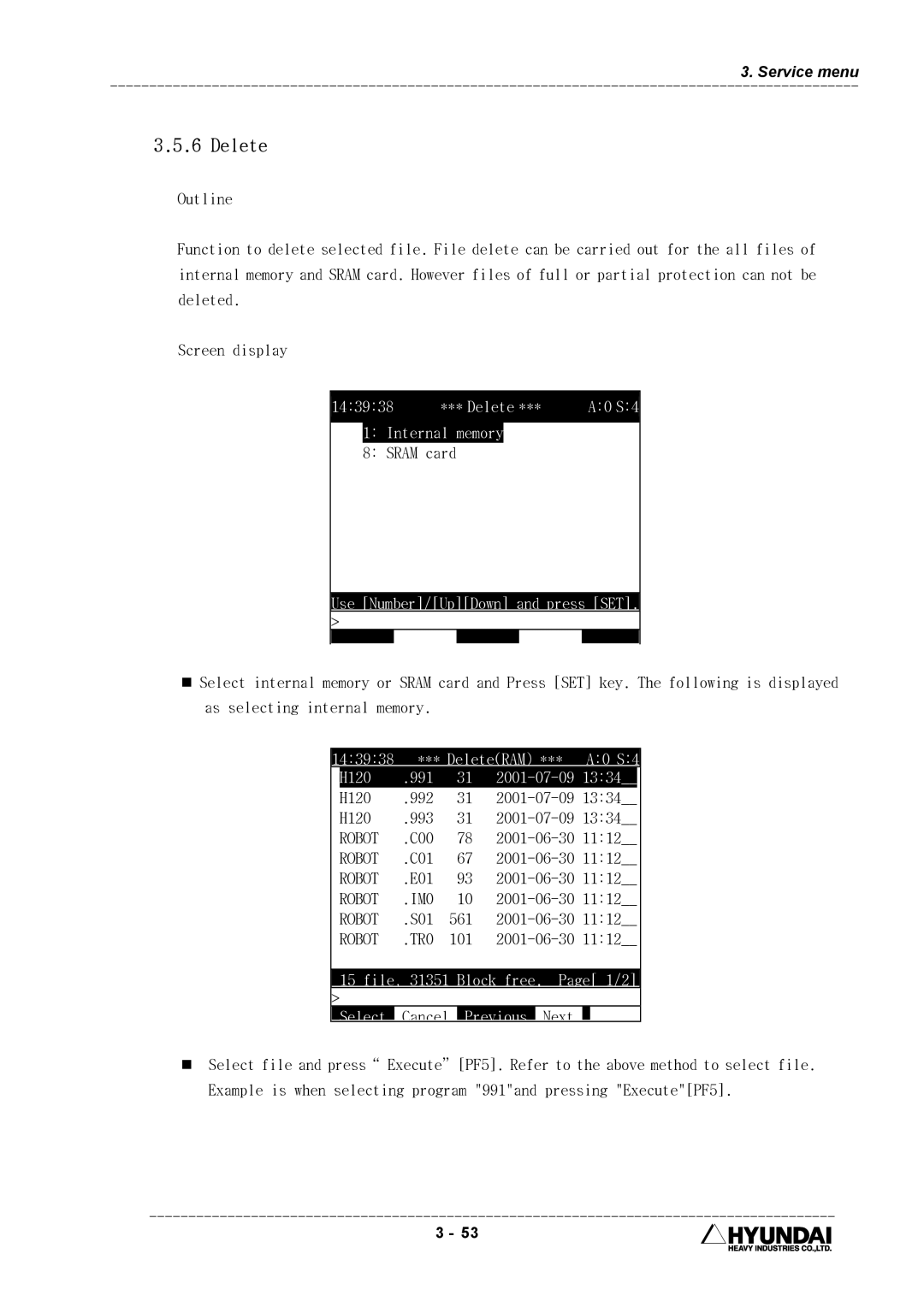 Hyundai HI4 operation manual Delete, H120 991 