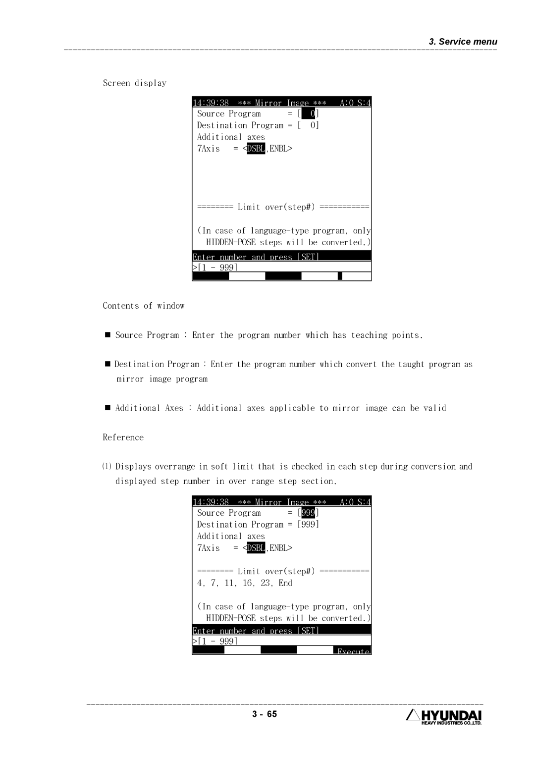 Hyundai HI4 operation manual Enbl, Enter number and press SET Execute 