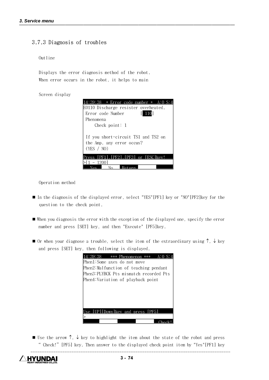 Hyundai HI4 operation manual Diagnosis of troubles, Check 