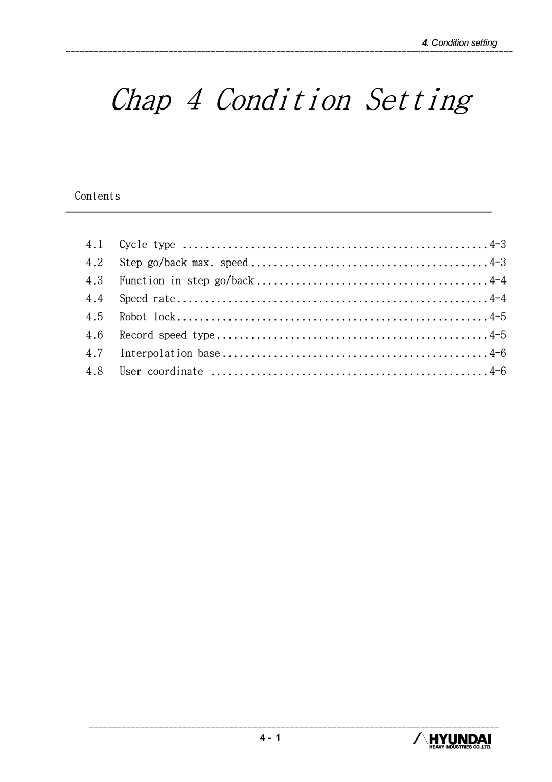 Hyundai HI4 operation manual Chap 4 Condition Setting 