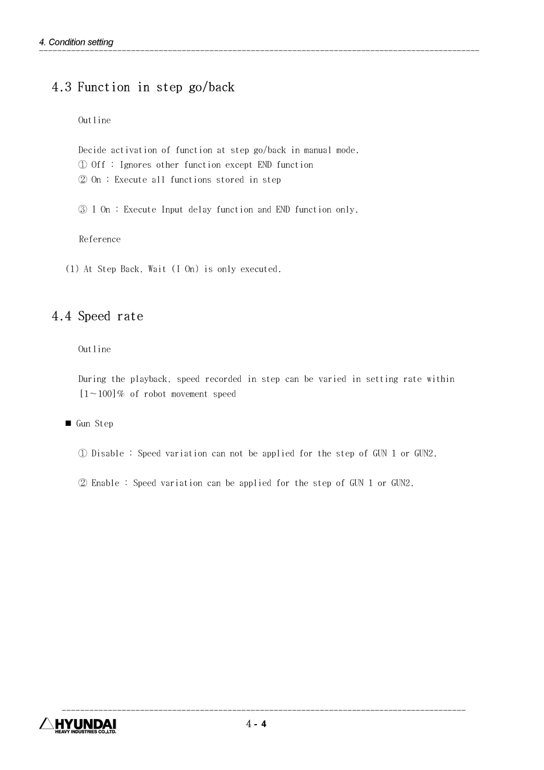 Hyundai HI4 operation manual Function in step go/back, Speed rate 