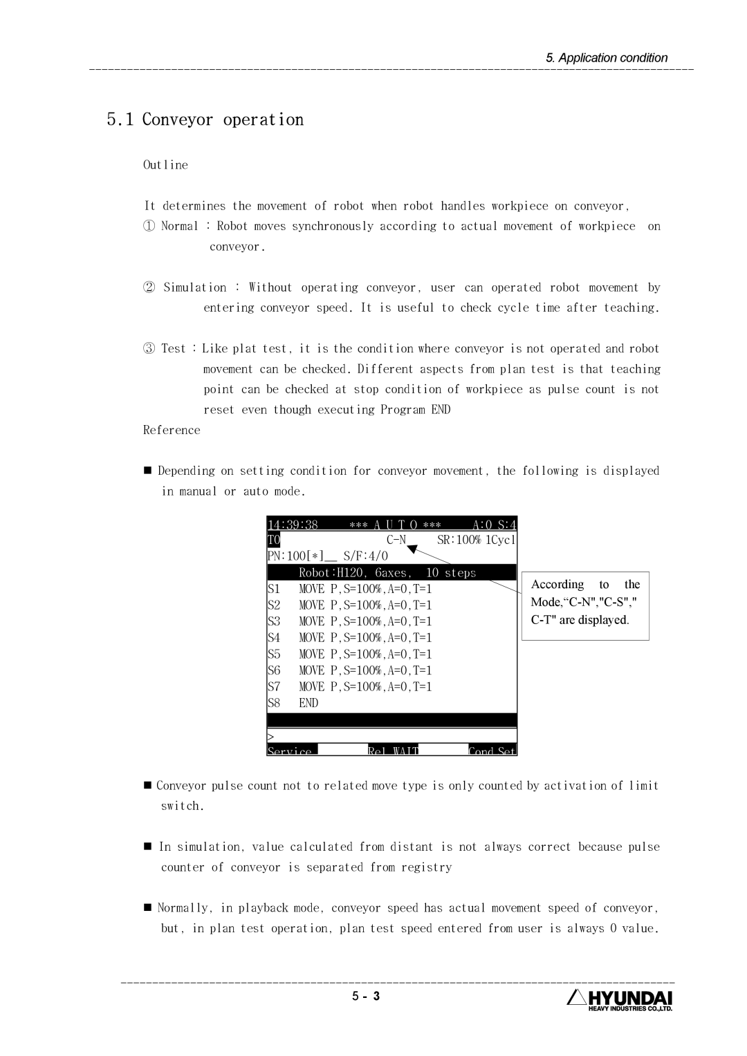 Hyundai HI4 operation manual Conveyor operation, T O, RobotH120, 6axes Steps 
