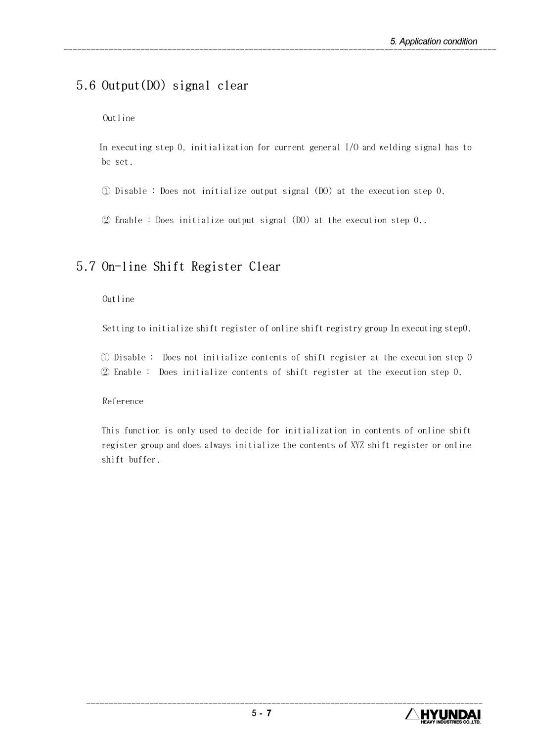 Hyundai HI4 operation manual OutputDO signal clear, On-line Shift Register Clear 