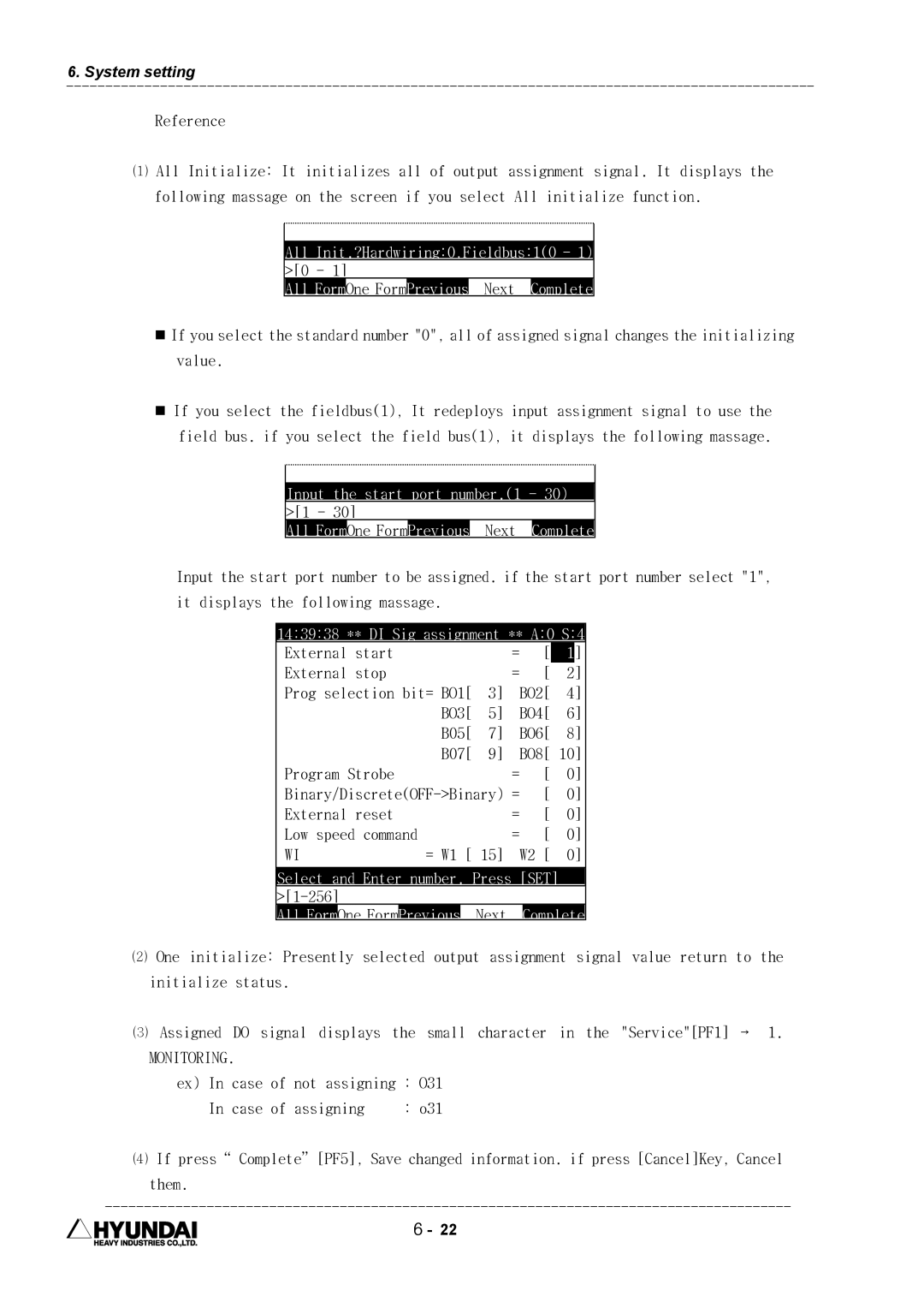 Hyundai HI4 operation manual BO1, BO3, B05, B07, 256, Ex In case of not assigning O31 Case of assigning 