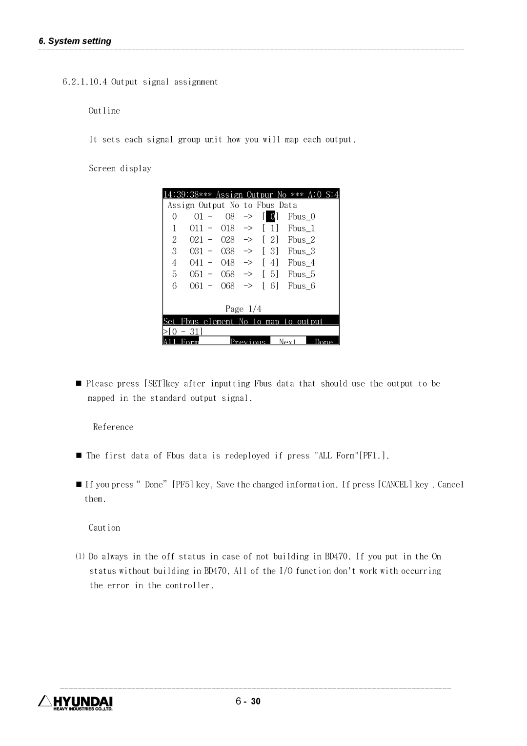 Hyundai HI4 operation manual 143938*** Assign Outpur No *** A0 S4, Form Previous 