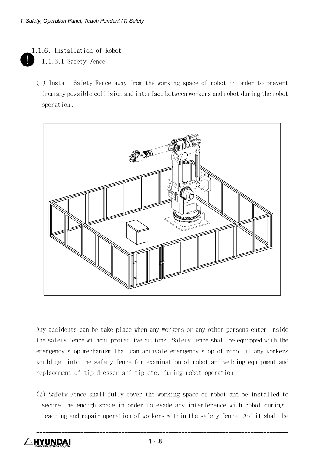 Hyundai HI4 operation manual Installation of Robot, Safety Fence 