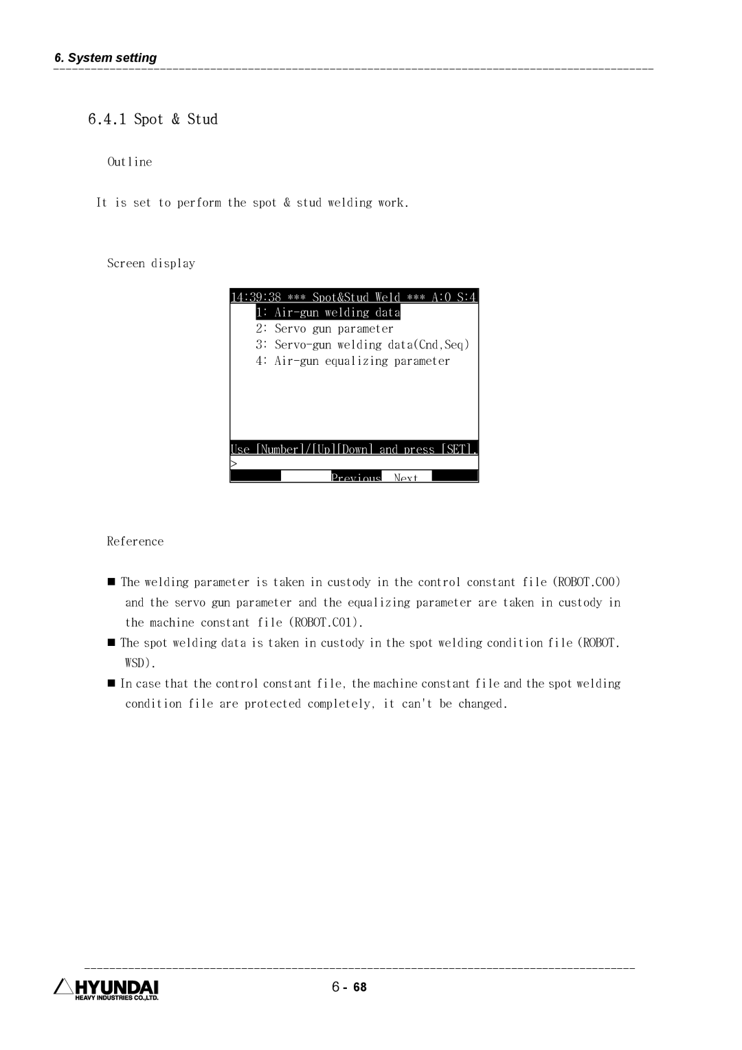 Hyundai HI4 operation manual Spot & Stud, 143938 *** Spot&Stud Weld *** A0 S4 Air-gun welding data 