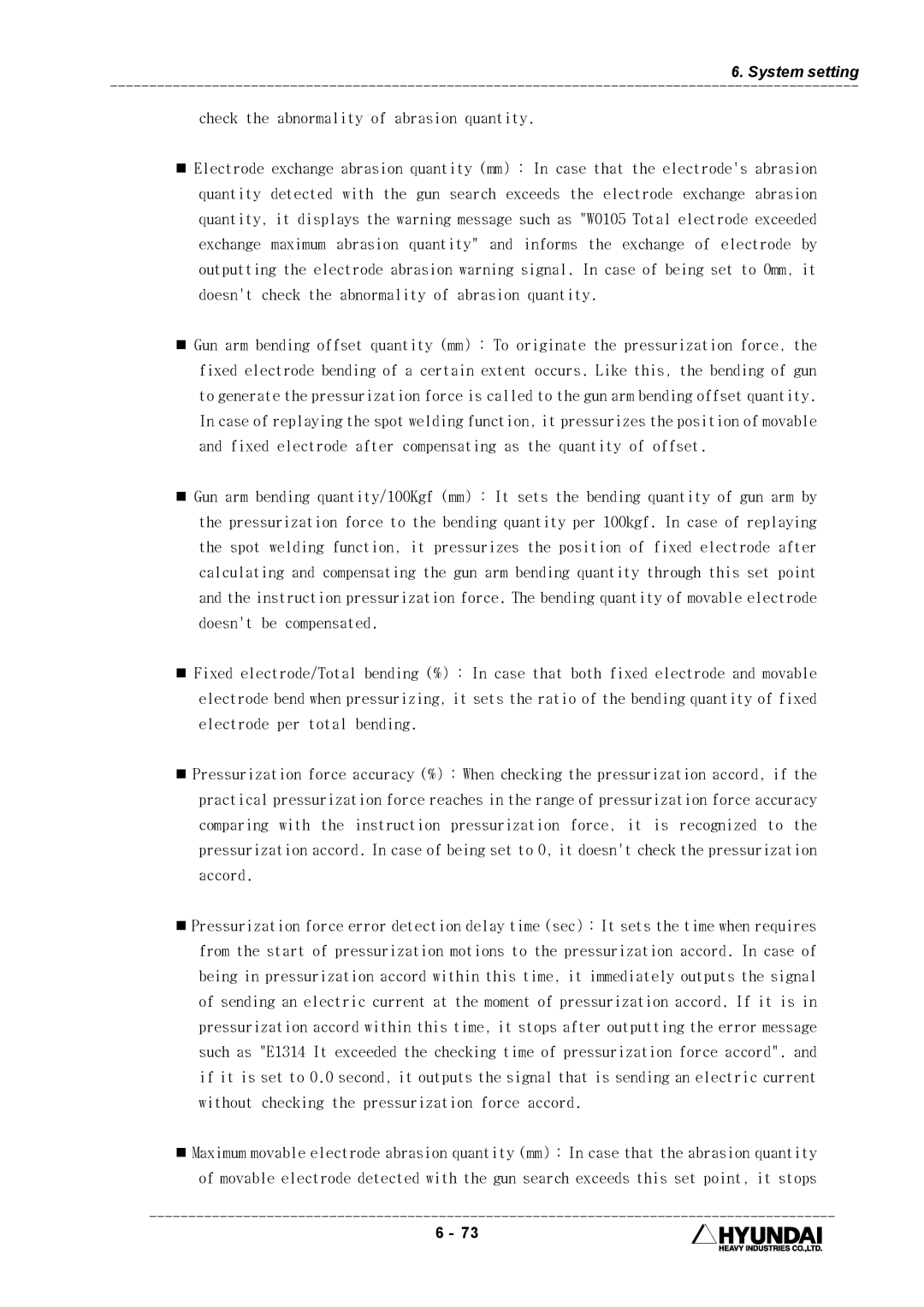 Hyundai HI4 operation manual Check the abnormality of abrasion quantity 