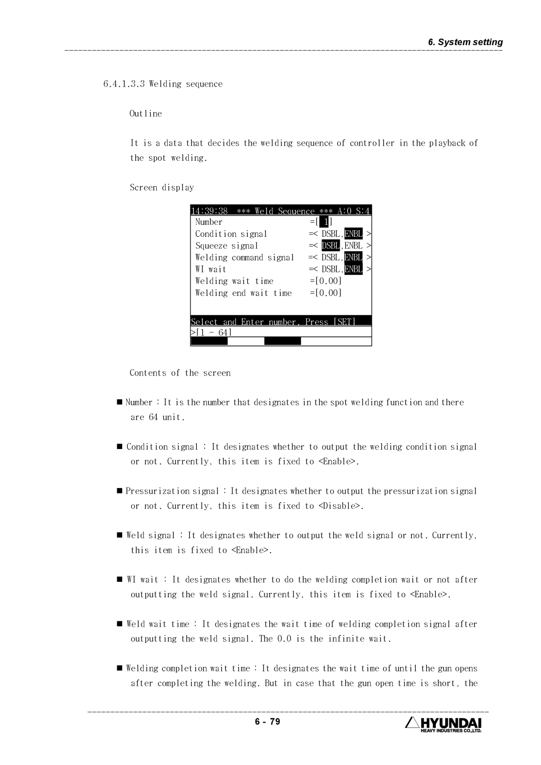 Hyundai HI4 143938 *** Weld Sequence *** A0 S4, Number Condition signal, Squeeze signal, WI wait, Welding wait time =0.00 