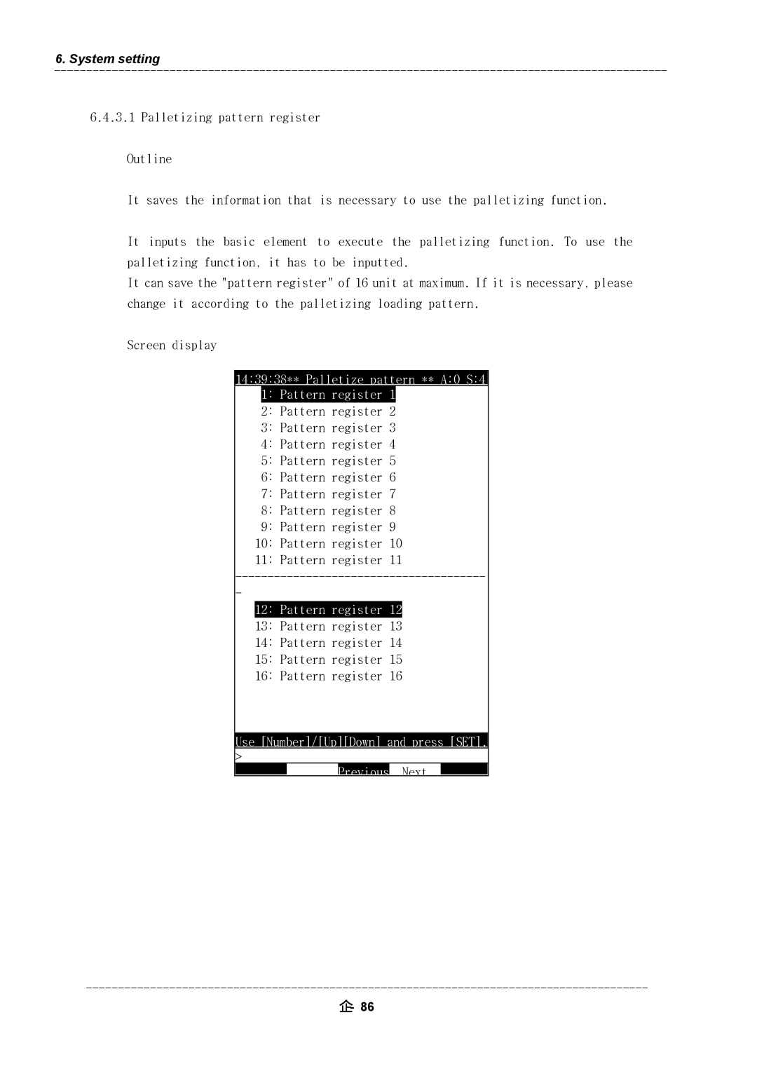 Hyundai HI4 operation manual 143938** Palletize pattern ** A0 S4 Pattern register 