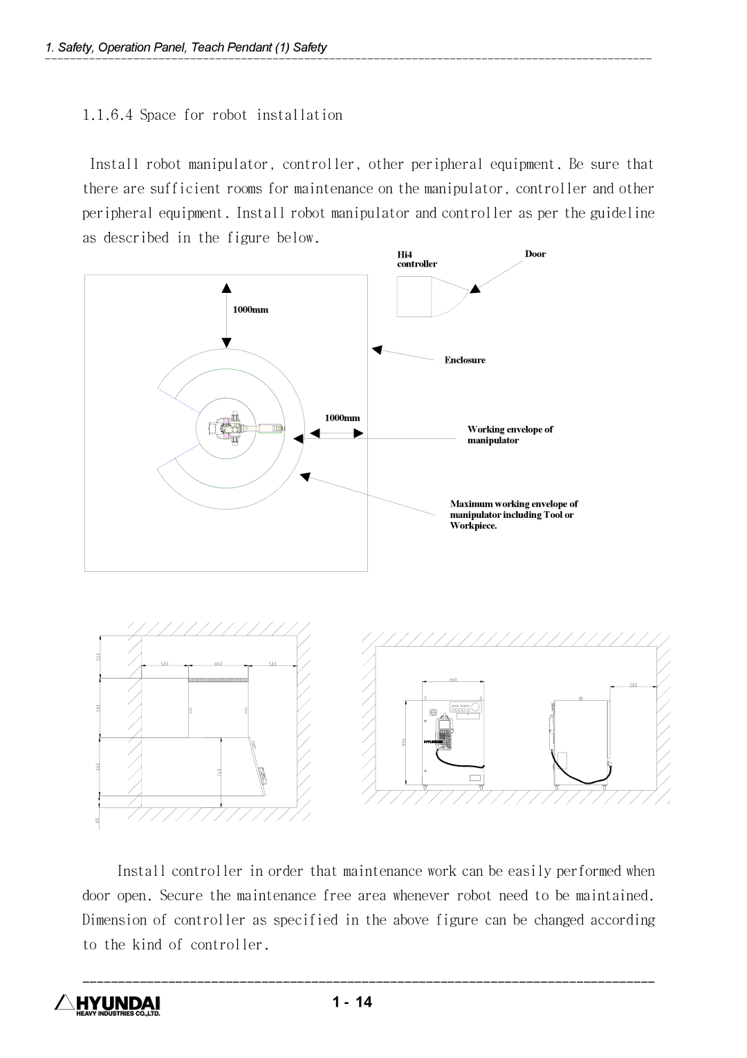 Hyundai HI4 operation manual Space for robot installation 