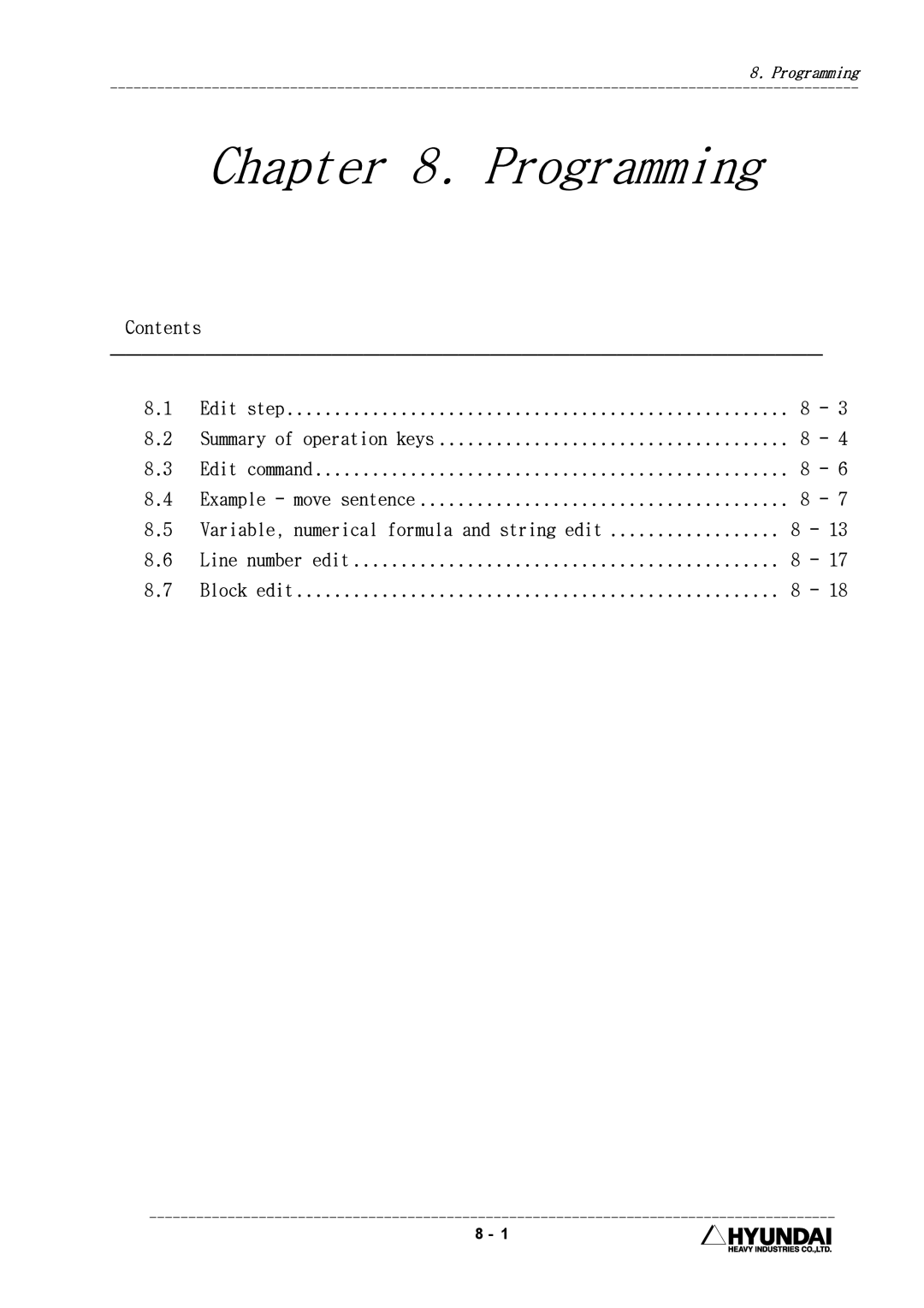 Hyundai HI4 operation manual Programming 