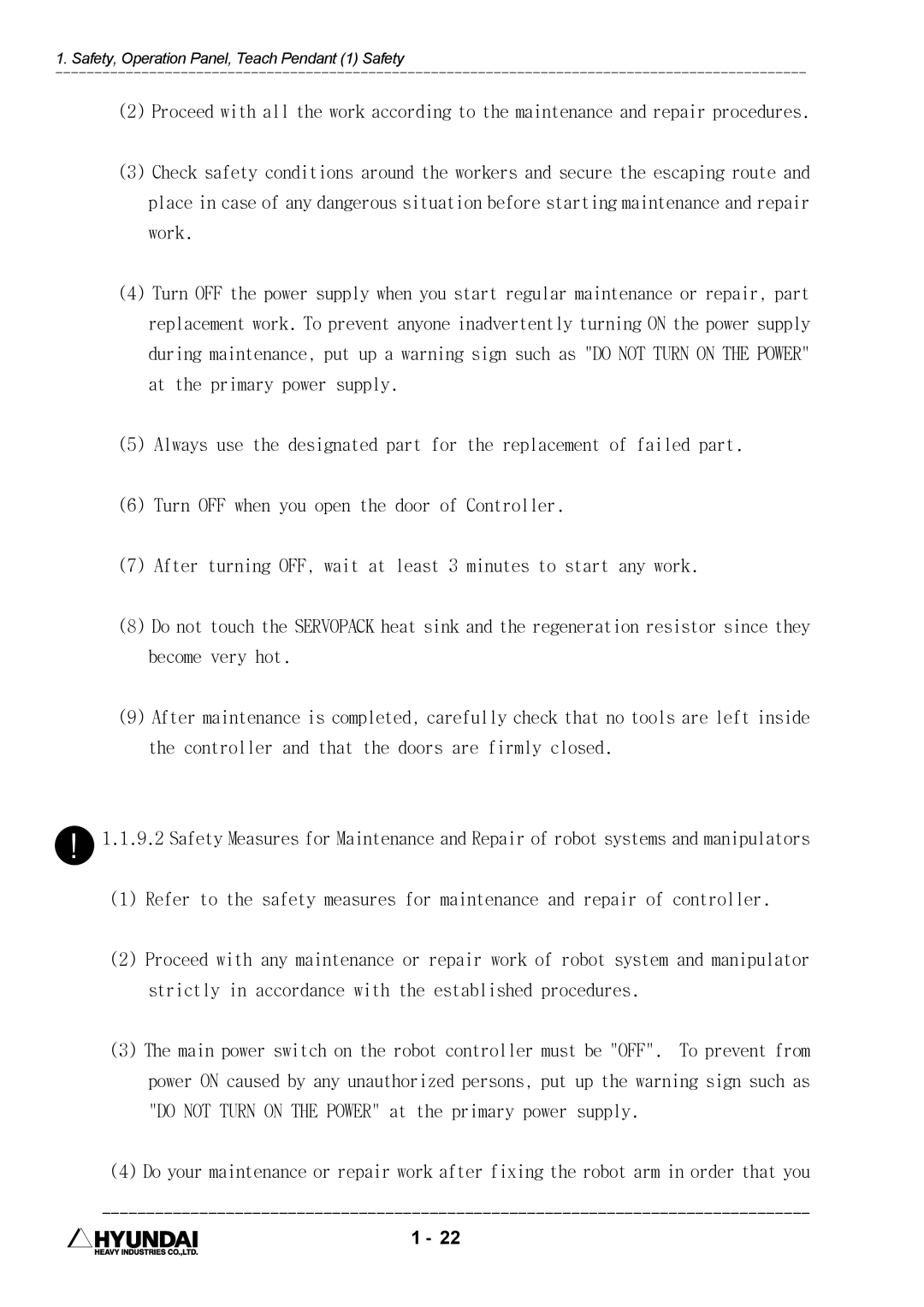 Hyundai HI4 operation manual Safety, Operation Panel, Teach Pendant 1 Safety 