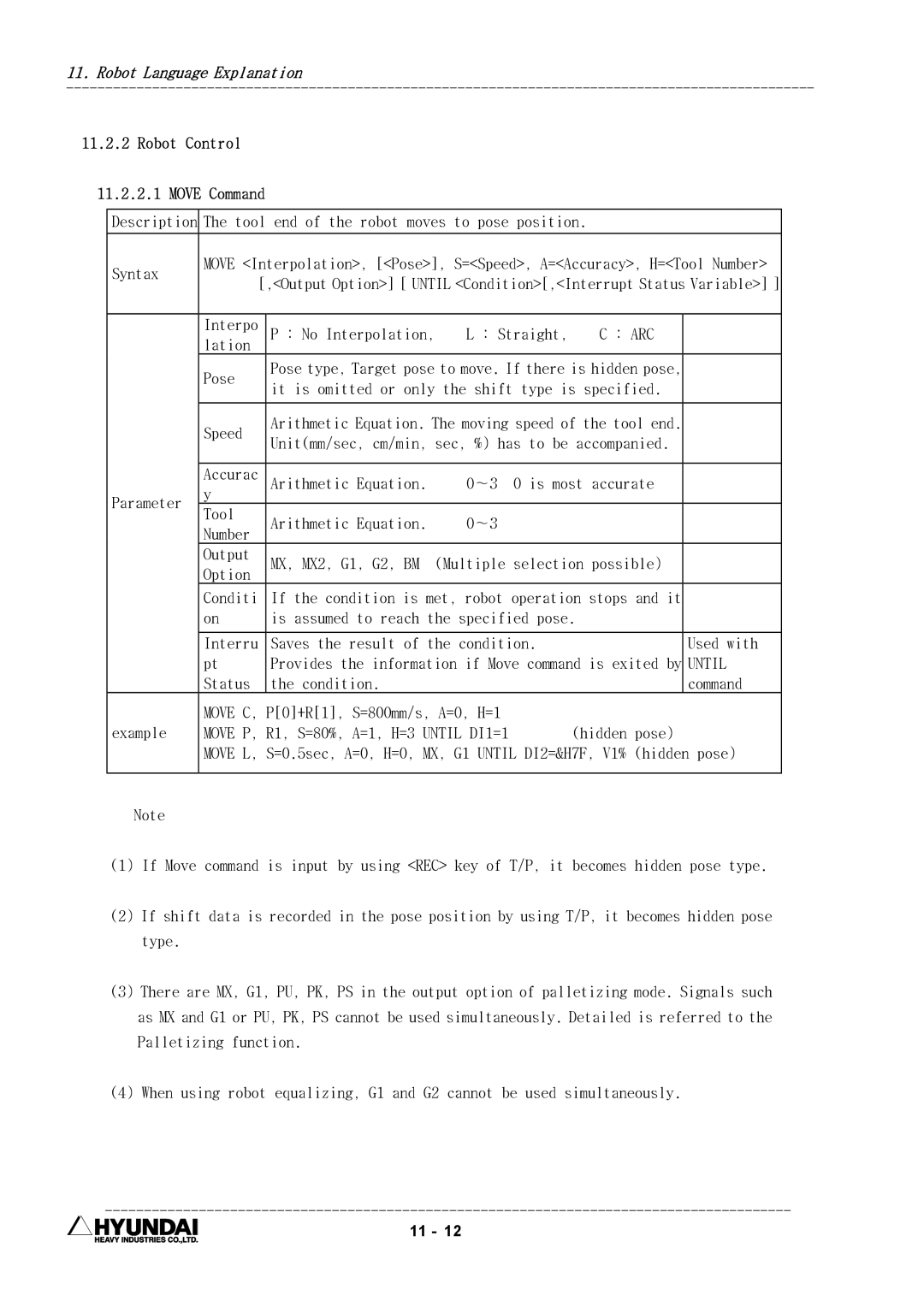 Hyundai HI4 operation manual Robot Control Move Command, Until 