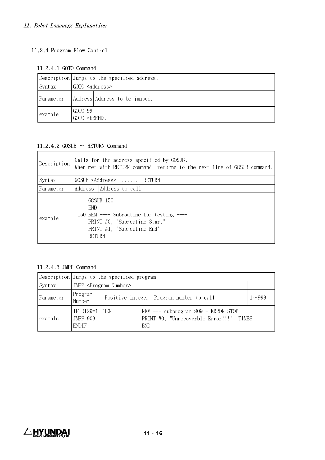 Hyundai HI4 operation manual Program Flow Control Goto Command, Gosub ∼ Return Command 