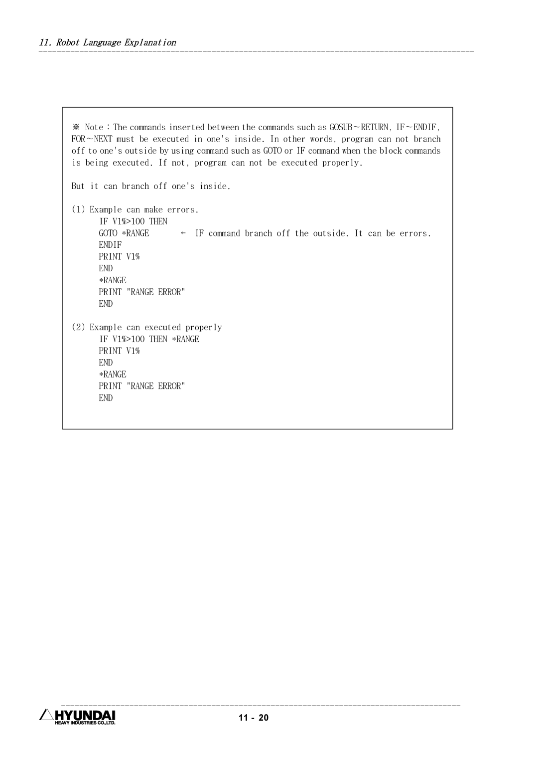 Hyundai HI4 operation manual Goto *RANGE, Endif Print, Print Range Error END 