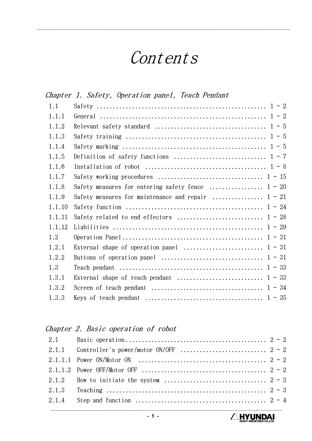 Hyundai HI4 operation manual Contents 