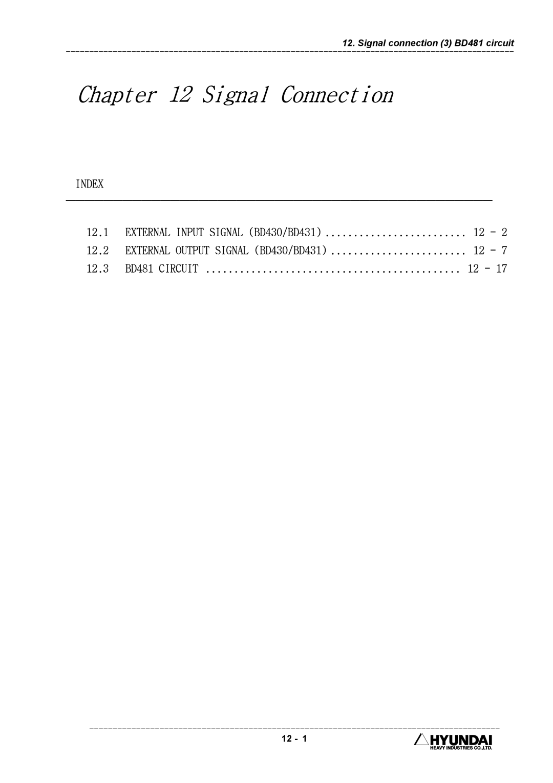 Hyundai HI4 operation manual Signal Connection 