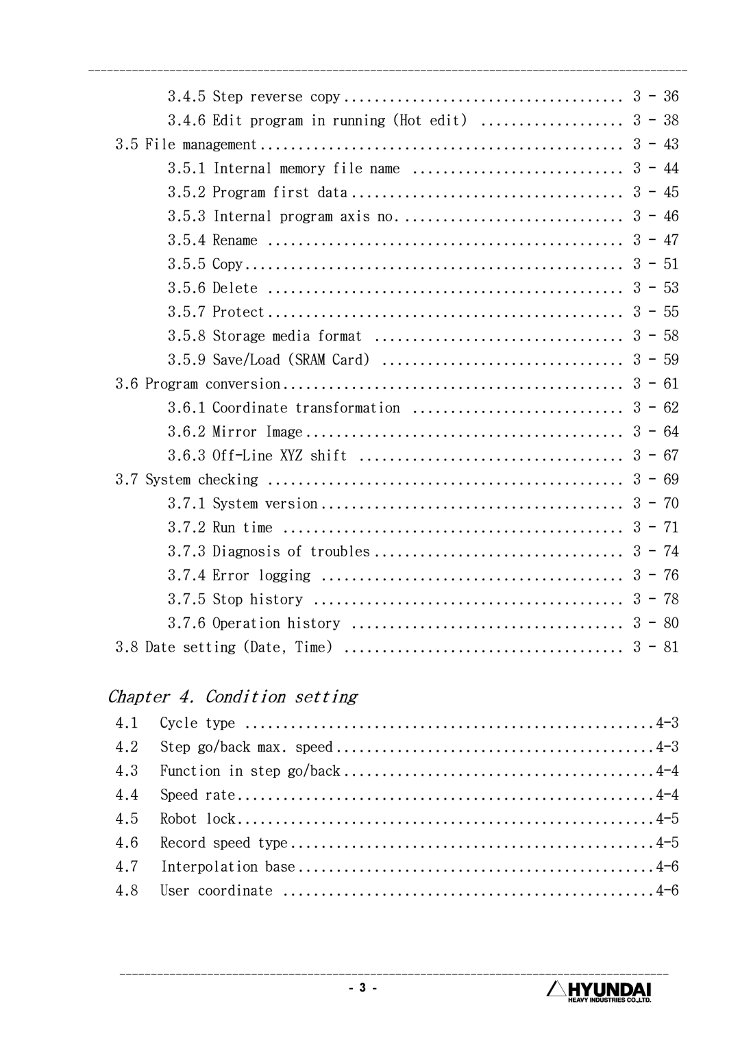 Hyundai HI4 operation manual Condition setting 