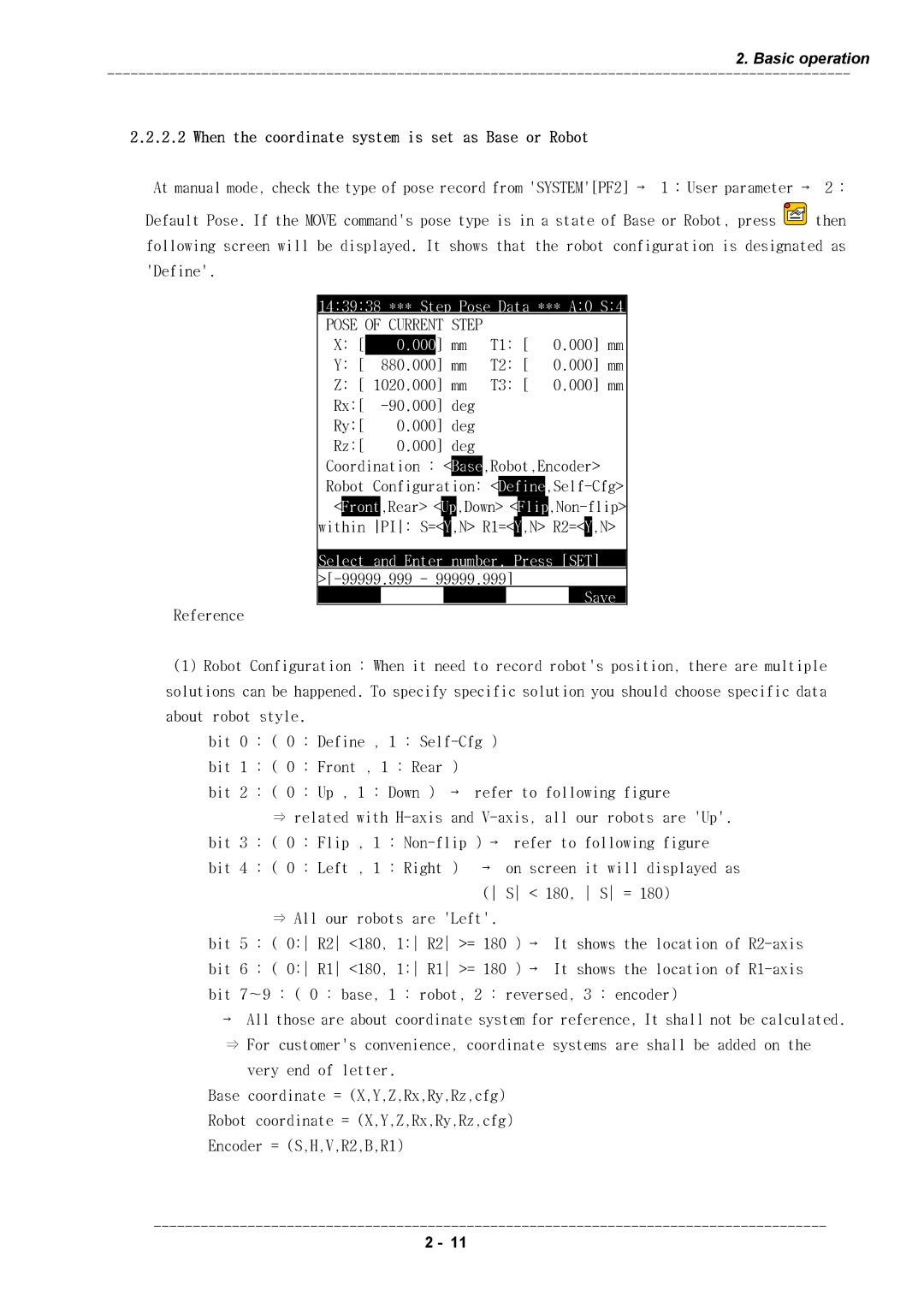 Hyundai HI4 operation manual When the coordinate system is set as Base or Robot, 000, Select and Enter number. Press SET 