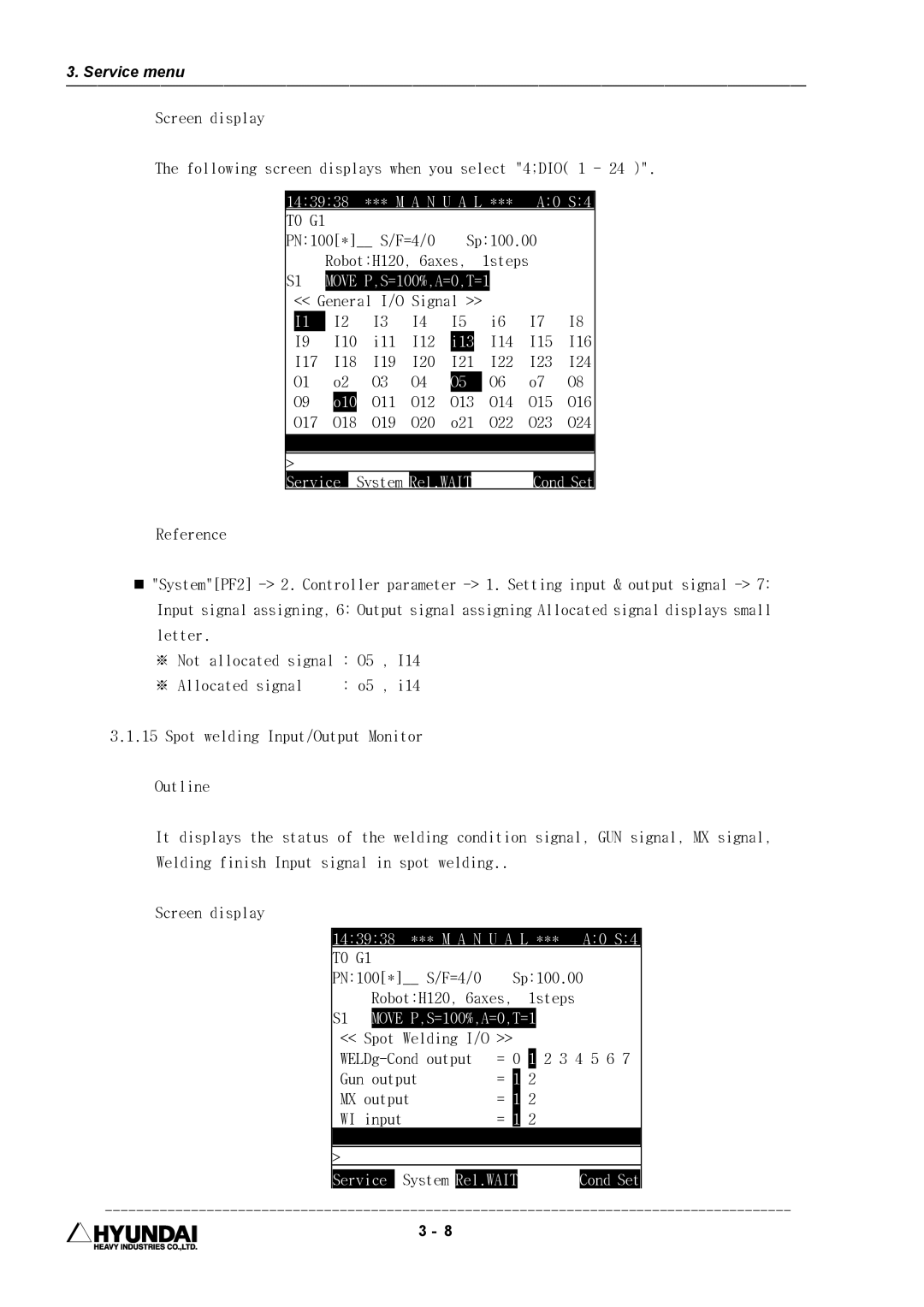 Hyundai HI4 operation manual PN100* S/F=4/0 Sp100.00 RobotH120, 6axes 