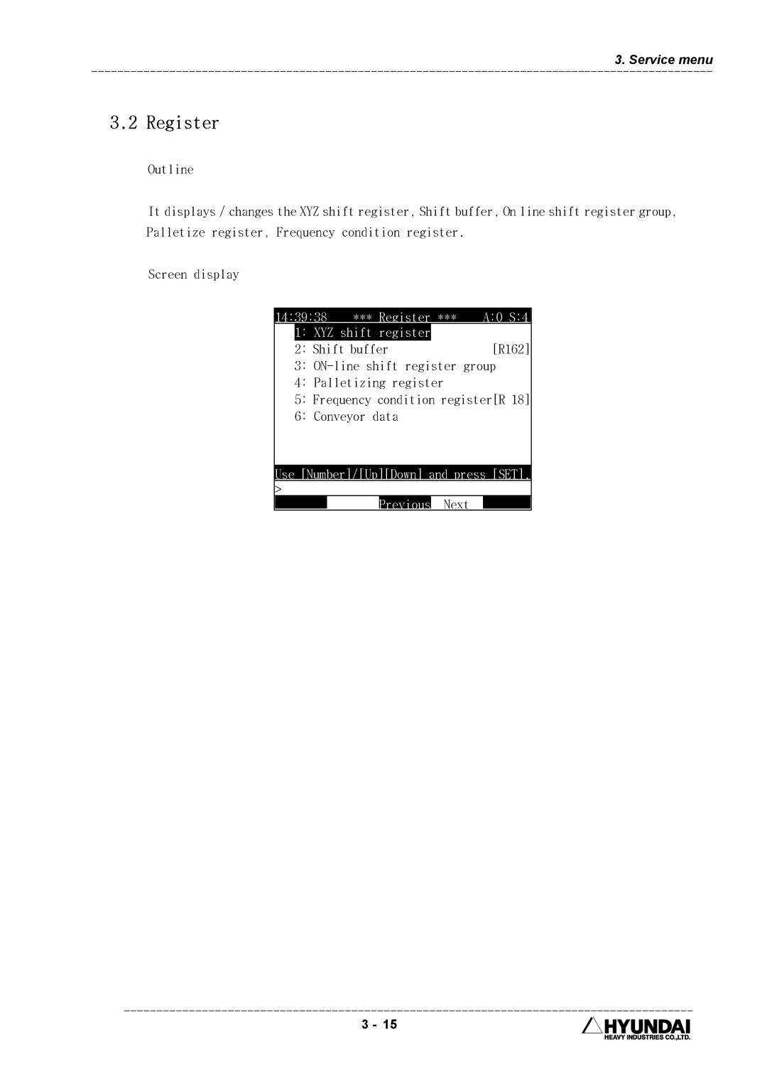 Hyundai HI4 operation manual Register, Shift buffer 